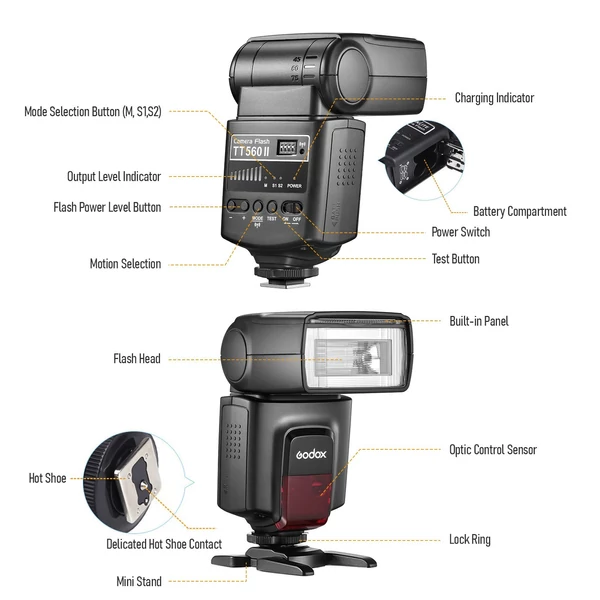 GODOX TT560II univerzális kamera villanó elektronikus Speedlite vaku kioldó jeladóval és mini állvánnyal