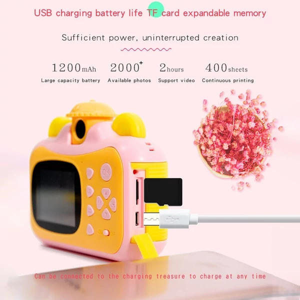 1080P aranyos azonnali fényképezőgép gyerekeknek papírtekercsekkel, 32 GB-os memóriakártyával és matricákkal - Kék