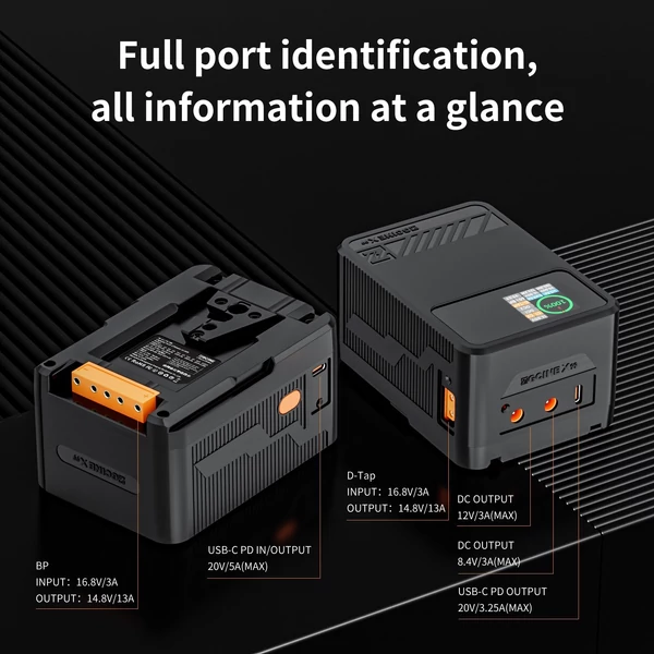 ZGCINE ZG-X99 Pocket V rögzítésű akkumulátor 14,8 V 99,9 WH 6750 mAh 1,3 hüvelykes IPS képernyős V-Lock akkumulátorral, BP/D-Tap/USB-C bemeneti és kimeneti portokkal és USB-C/ kettős DC kimeneti portokkal