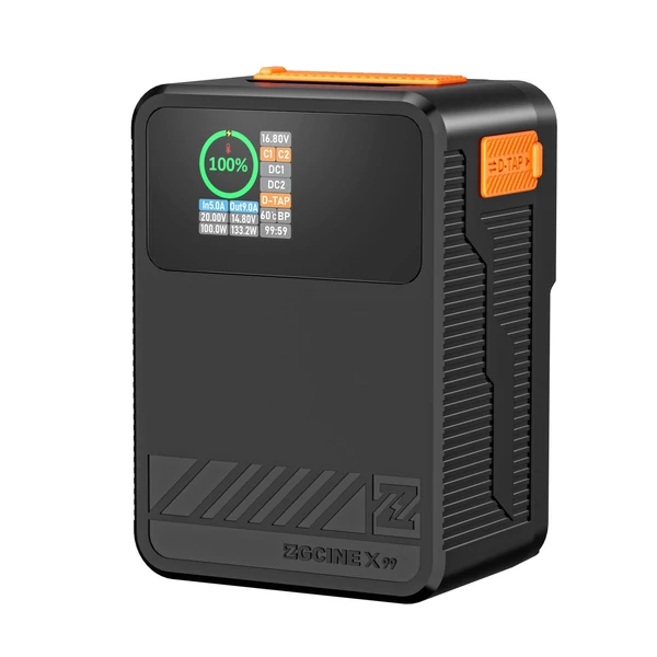 ZGCINE ZG-X99 Pocket V rögzítésű akkumulátor 14,8 V 99,9 WH 6750 mAh 1,3 hüvelykes IPS képernyős V-Lock akkumulátorral, BP/D-Tap/USB-C bemeneti és kimeneti portokkal és USB-C/ kettős DC kimeneti portokkal