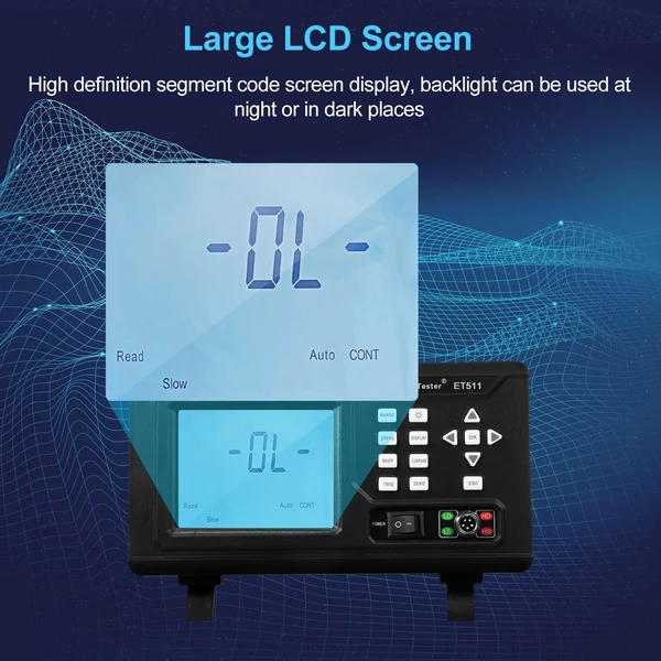 East Tester ET511 DC hordozható mikroellenállástesztelő egyenáramú LCD kijelző háttérvilágítással az ellenállásméréshez (10μΩ~20kΩ)