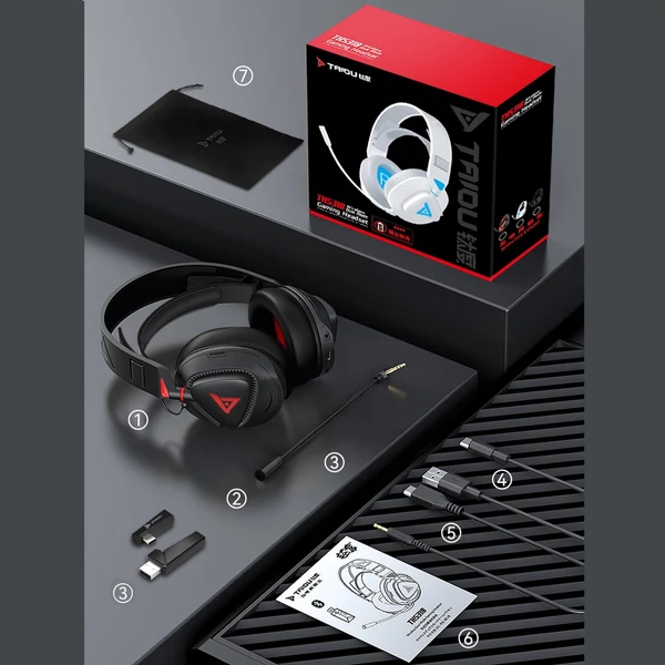 TAIOU Over Ear Gaming könnyű E-sport fejhallgató BT5.3 és 2.4G vezeték nélküli 3.5mm vezetékes - Fekete és narancs