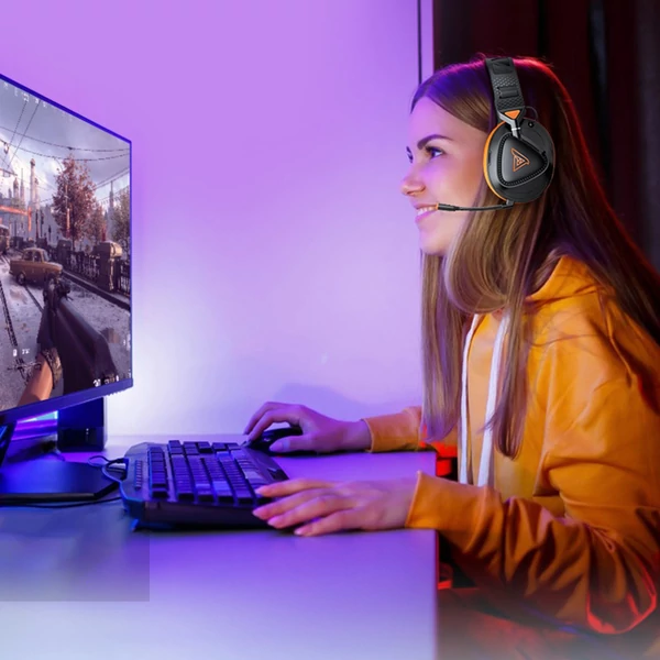 TAIOU Over Ear Gaming könnyű E-sport fejhallgató BT5.3 és 2.4G vezeték nélküli 3.5mm vezetékes - Fekete és narancs