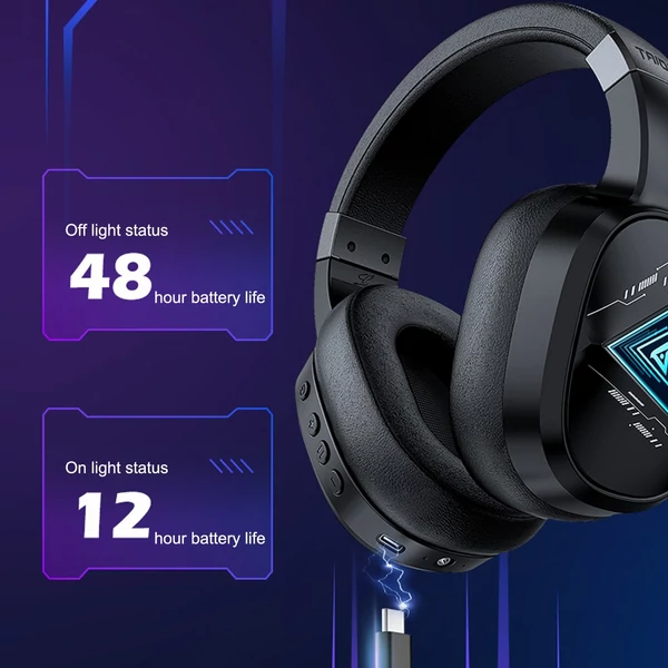 TAIOU Over Ear BT5.2 és 2,4G vezeték nélküli E-Sports játékfejhallgató 3,5 mm-es vezetékes - Fekete