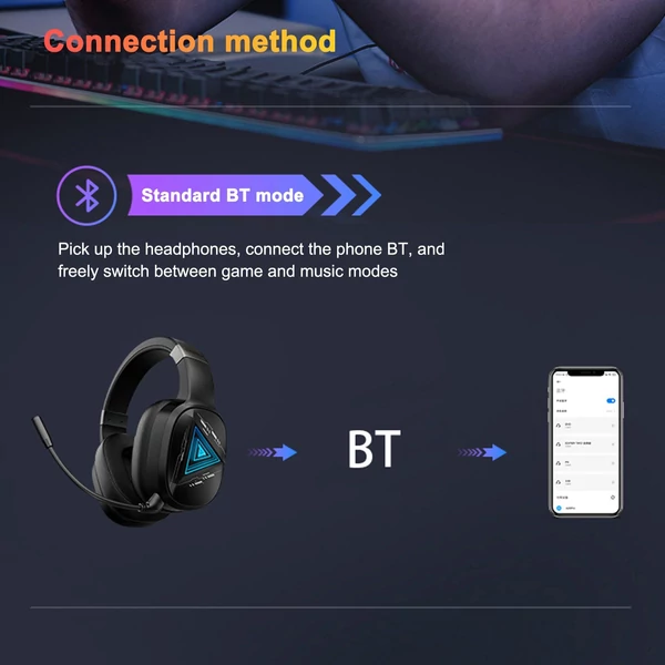 TAIOU Over Ear BT5.2 és 2,4G vezeték nélküli E-Sports játékfejhallgató 3,5 mm-es vezetékes - Fekete