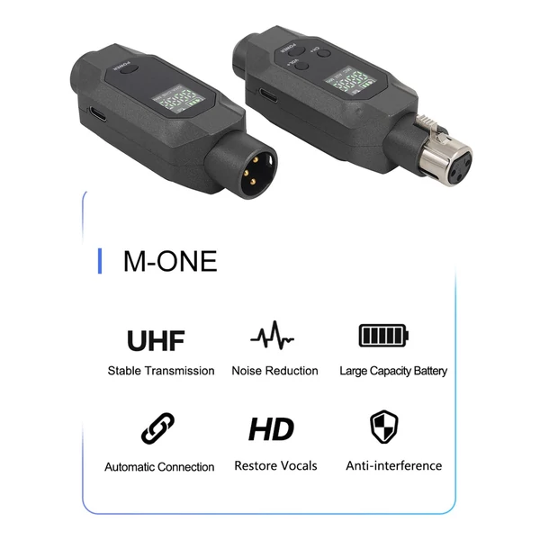 F-01 Vezetékes - Vezeték nélküli XLR adó és vevő UHF vezeték nélküli mikrofonrendszer hangkeverőhöz, elektromos gitárhoz, basszusgitárhoz