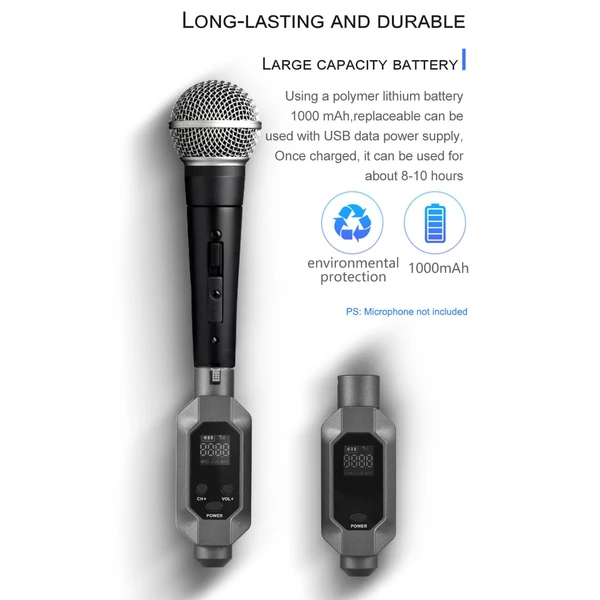 F-01 Vezetékes - Vezeték nélküli XLR adó és vevő UHF vezeték nélküli mikrofonrendszer hangkeverőhöz, elektromos gitárhoz, basszusgitárhoz