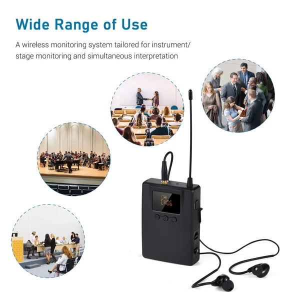 TAKSTAR WPM-300R vezeték nélküli audio vevő, fülbe helyezhető fülhallgatós UHF Bodypack vevővel