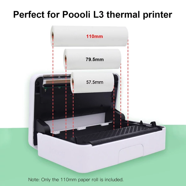 Pooli 110 * 30 mm-es fehér, nem tapadó hőpapír tekercs