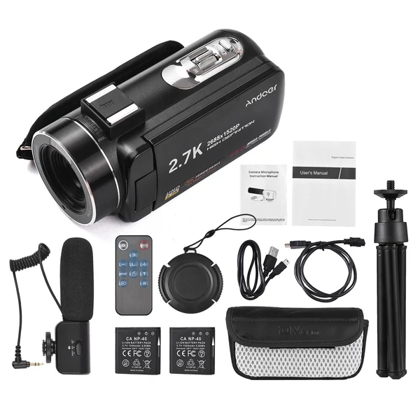 Andoer 2.7K digitális kamera DV felvevő 48MP 16X digitális zoom 3.0 hüvelykes IPS érintőpanel