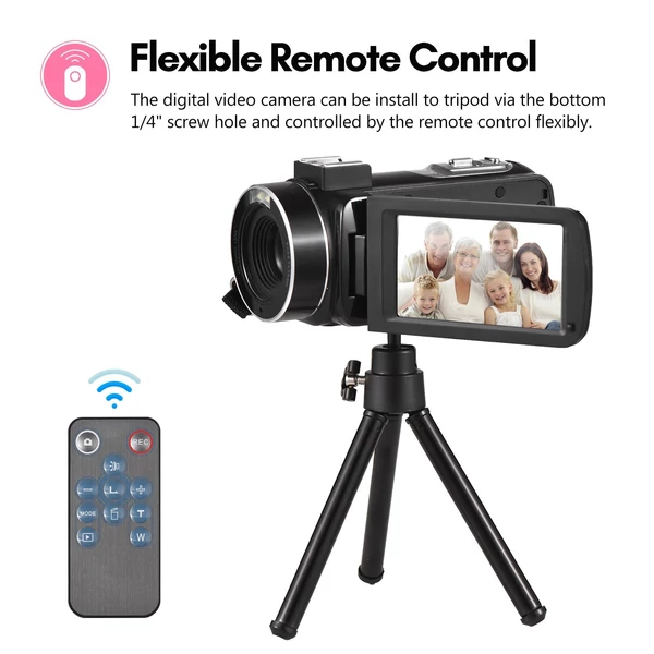 Andoer 2.7K digitális kamera DV felvevő 48MP 16X digitális zoom 3.0 hüvelykes IPS érintőpanel