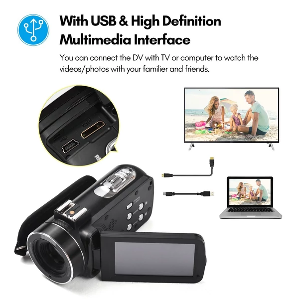 Andoer 2.7K digitális kamera DV felvevő 48MP 16X digitális zoom 3.0 hüvelykes IPS érintőpanel