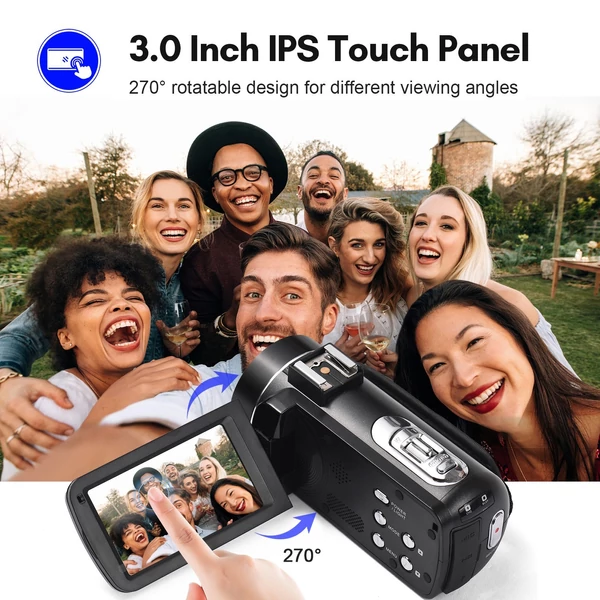 Andoer 2.7K digitális kamera DV felvevő 48MP 16X digitális zoom 3.0 hüvelykes IPS érintőpanel