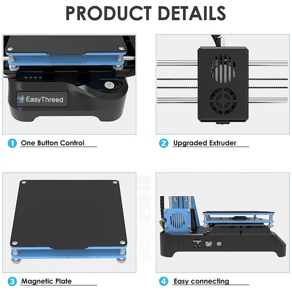 EasyThreed K7 Mini asztali 3D nyomtató gyerekeknek 100x100x100 mm-es nyomtatási mérettel kezdőknek, oktatóknak - Fekete