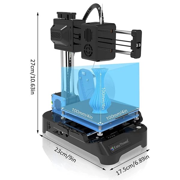 EasyThreed K7 Mini asztali 3D nyomtató gyerekeknek 100x100x100 mm-es nyomtatási mérettel kezdőknek, oktatóknak - Fekete