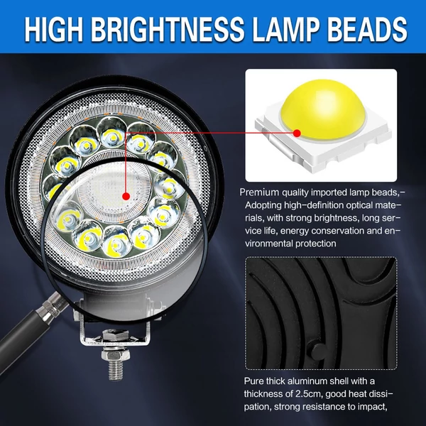 4 hüvelykes LED munkalámpa rudak 160W 16000lm vízálló (2 db) - Kerek