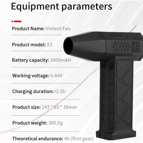 Kézi kefe nélküli motoros sugárhajtómű 130 000 ford./perc turbóventilátor 200 W - Fekete