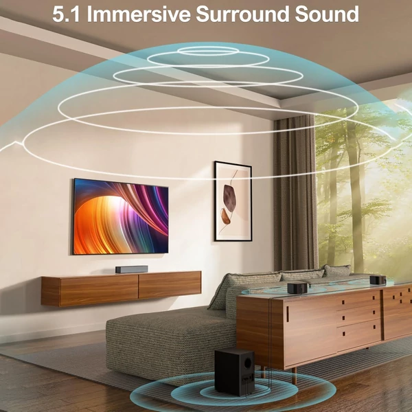 Ultimea Poseidon D60 BT5.3 Dolby Atmos 5.1 Soundbar vezeték nélküli mélynyomóval 3D térhatású hangrendszer BassMax technológia 2 műholdas hangszóró