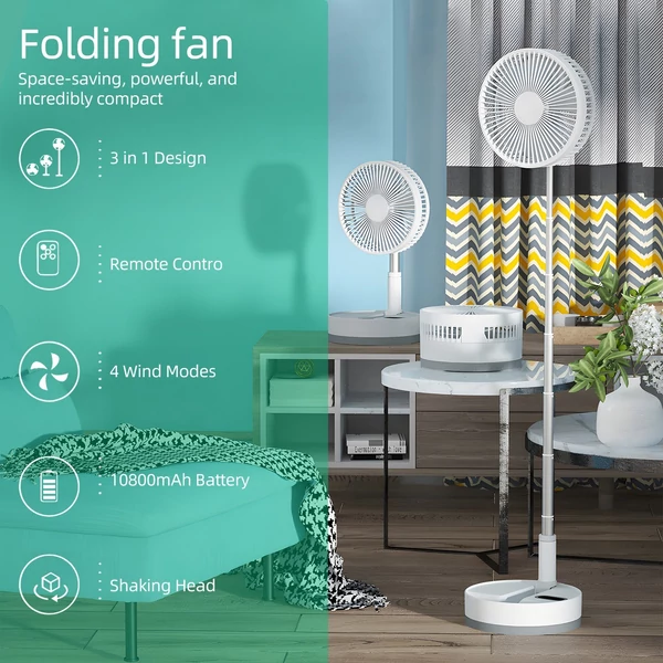 9 hüvelykes hordozható talapzatú ventilátor 10800 mAh akkumulátor - Fekete