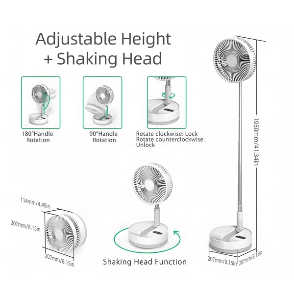9 hüvelykes hordozható talapzatú ventilátor 10800 mAh akkumulátor - Fekete