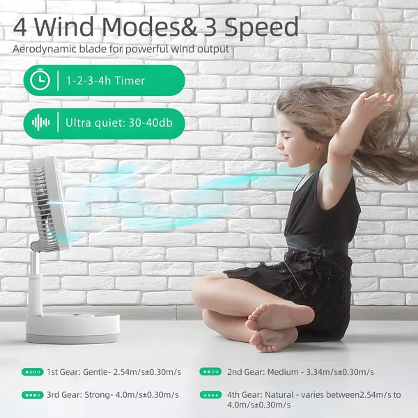 9 hüvelykes hordozható talapzatú ventilátor 10800 mAh akkumulátor - Fehér