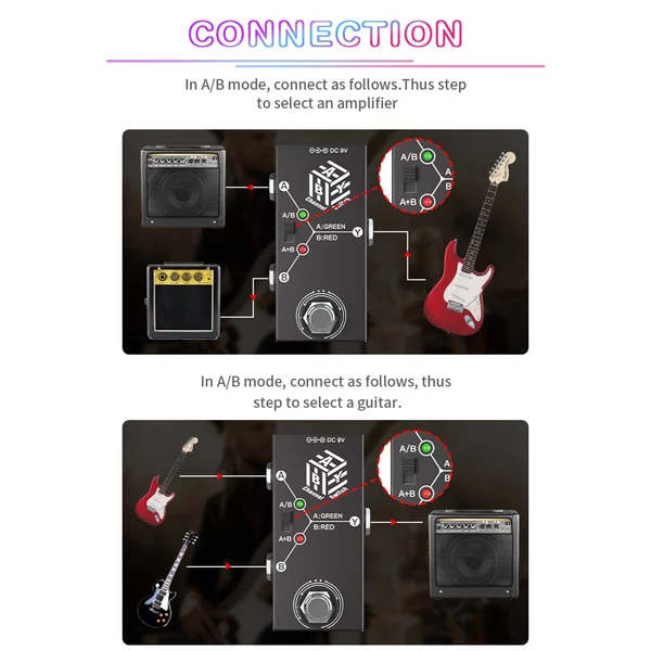 Gitár effekt pedál ABY doboz vonalválasztó AB kapcsoló