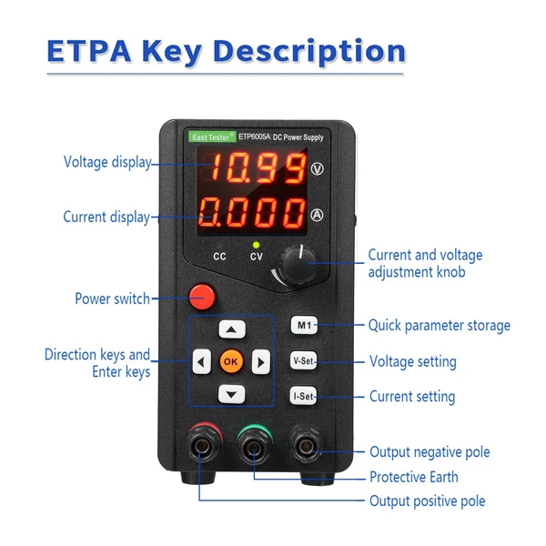 East Tester ETP6005A DC szabályozott tápegység 300W 60V 5A