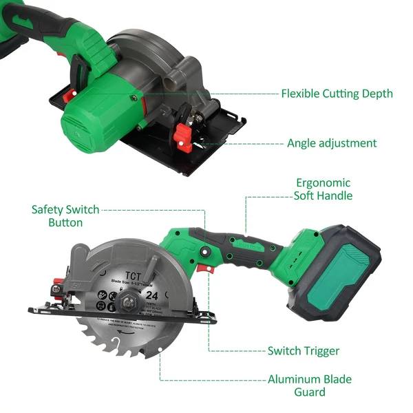 20 V kefe nélküli 5-1/2'' 140 mm-es kompakt körfűrész