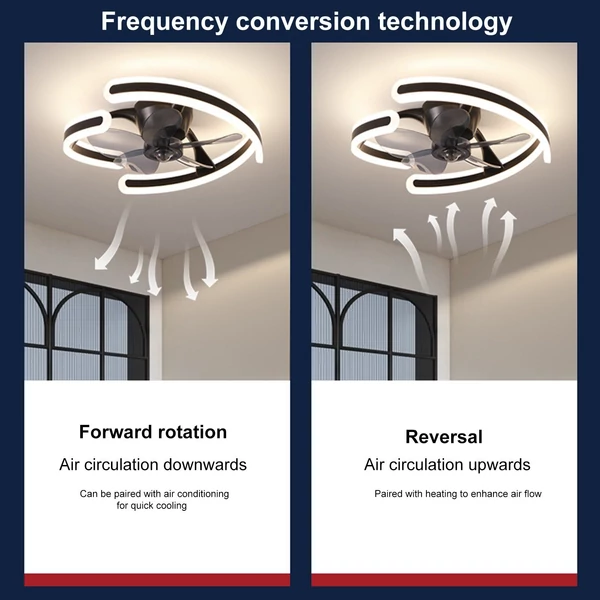 Modern mennyezeti ventilátor lámpa félig süllyesztve, szabályozható LED lámpákkal, 3 fényszín, 6 szélsebesség - Fekete