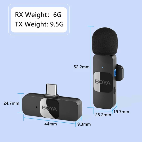 BOYA BY-V20 egy trigger, két 2,4G vezeték nélküli mikrofonrendszer, csíptetős telefonmikrofon
