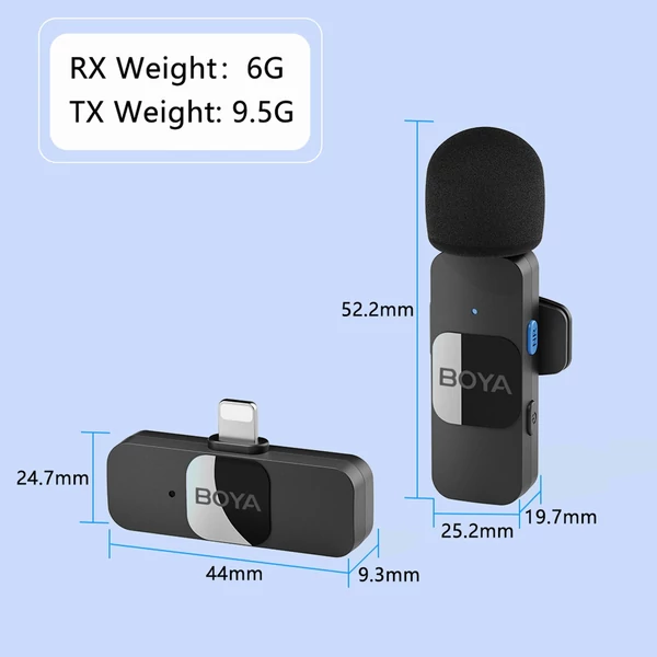 BOYA BY-V1 egy trigger, egy 2,4G vezeték nélküli mikrofonrendszer, csíptetős telefonmikrofon