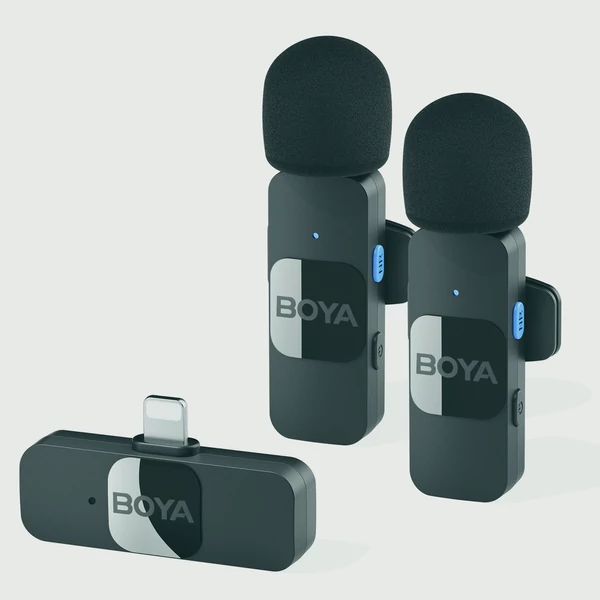 BOYA BY-V2 egy trigger, két 2,4G vezeték nélküli mikrofonrendszer, csíptetős telefonmikrofon