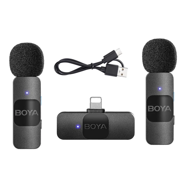 BOYA BY-V2 egy trigger, két 2,4G vezeték nélküli mikrofonrendszer, csíptetős telefonmikrofon