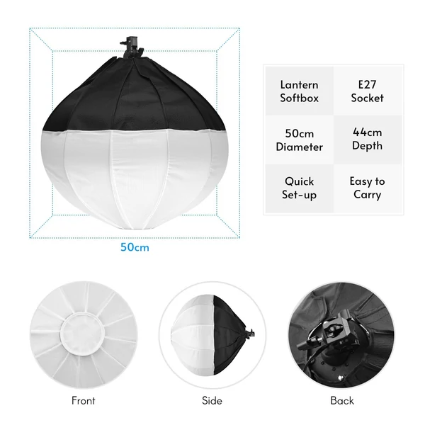 Fényképészeti lámpás Softbox világítókészlet 50 cm-es gömb alakú összecsukható Softbox készlettel