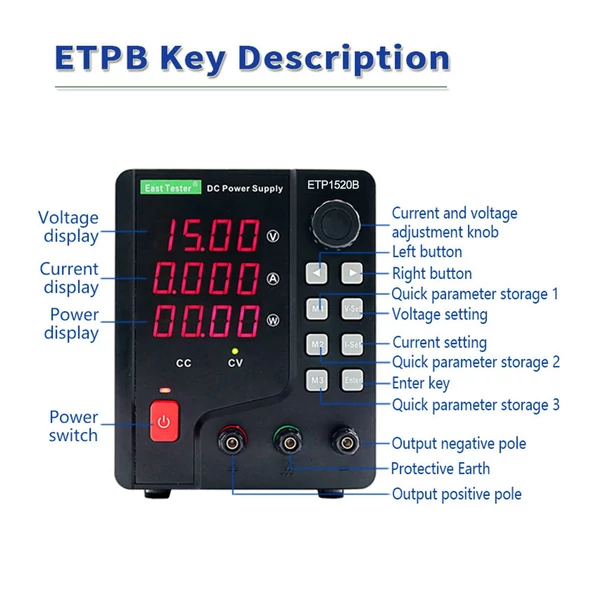 East Tester ETP1520B DC szabályozott tápegység