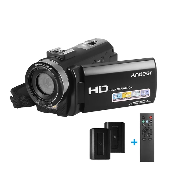 Andoer HDV-201LM 1080P FHD digitális videokamera DV felvevő - 2db újratölthető elemmel