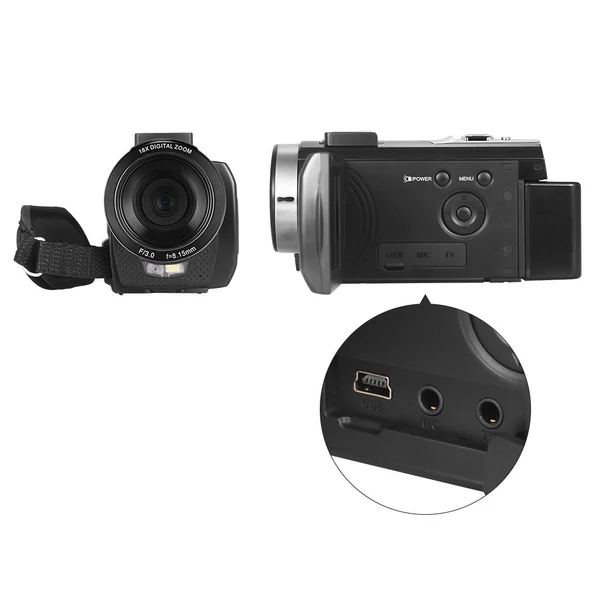 Andoer HDV-201LM 1080P FHD digitális videokamera DV felvevő - 2db újratölthető elemmel