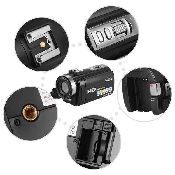 Andoer HDV-201LM 1080P FHD digitális videokamera DV felvevő - 2db újratölthető elemmel