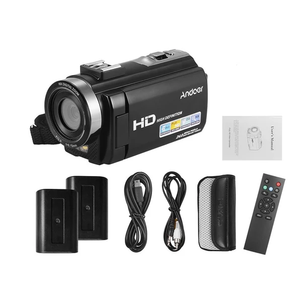 Andoer HDV-201LM 1080P FHD digitális videokamera DV felvevő - 2db újratölthető elemmel