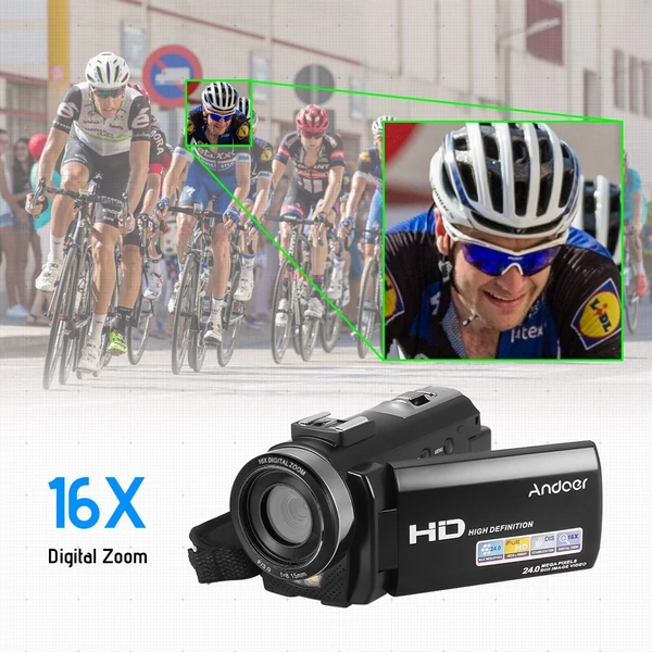 Andoer HDV-201LM 1080P FHD digitális videokamera DV felvevő - 2db újratölthető elemmel + külső mikrofonnal