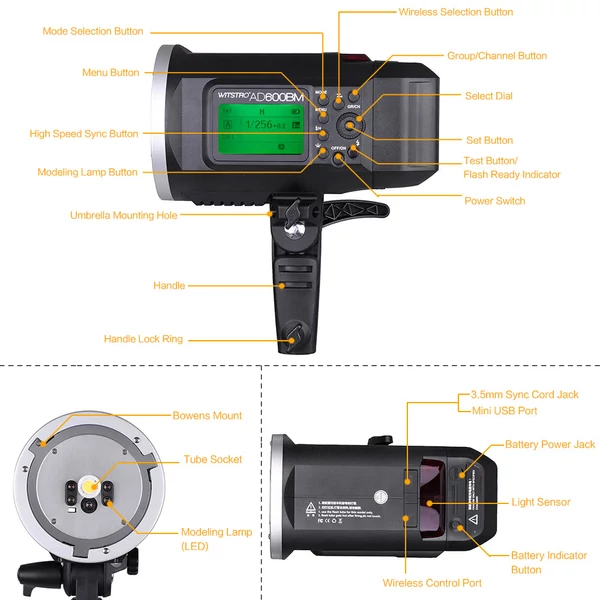 Godox WITSTRO AD600BM 600WS GN87 HSS 1/8000s kültéri villanófény