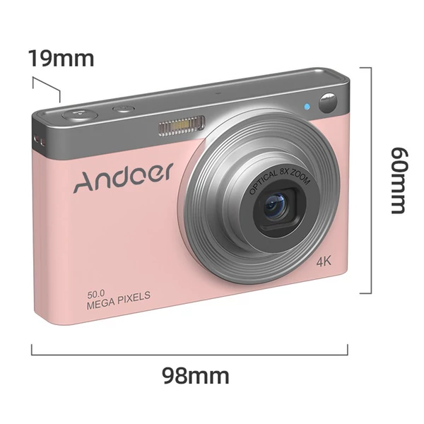 Andoer hordozható 4K digitális videokamera 50 MP 2,88 hüvelykes IPS képernyővel - Pink