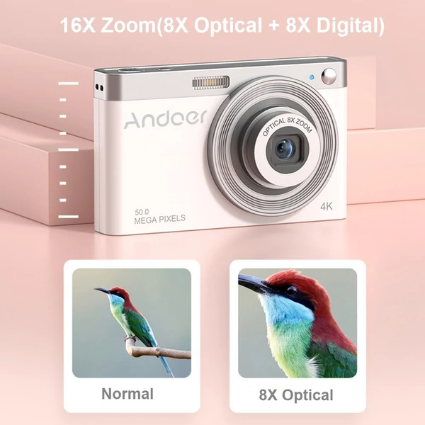 Andoer hordozható 4K digitális videokamera 50 MP 2,88 hüvelykes IPS képernyővel - Pink