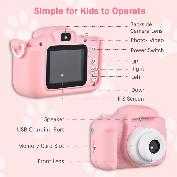 Tomfoto X7 Mini Camera digitális fényképezőgép 1080P videokamera 20MP kétlencsés - Pink