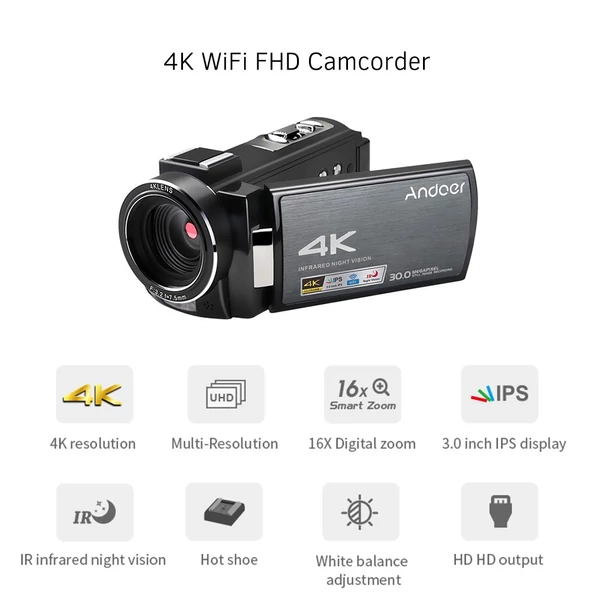 Andoer HDV-AE8 4K WiFi digitális videokamera DV felvevő