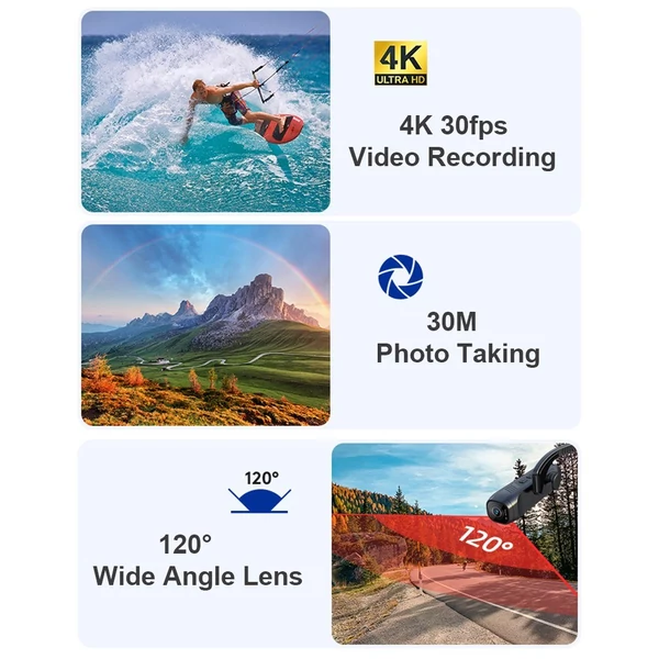 4K 30FPS fejre szerelhető kamera Viselhető WiFi videokamera