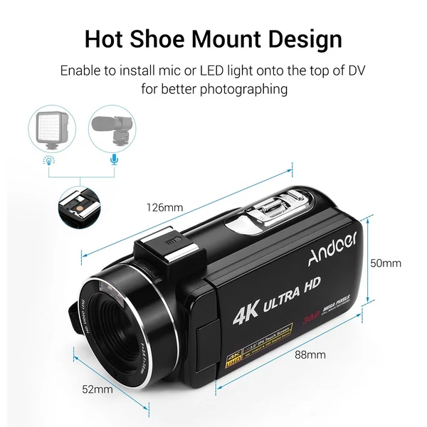 Andoer 4K Ultra HD kézi DV professzionális digitális videokamera CMOS érzékelővel
