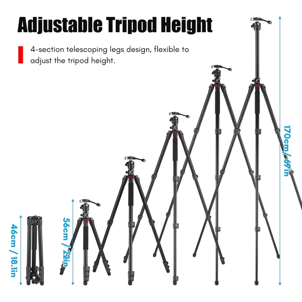 Többfunkciós fényképezőállvány 170 cm-es fényképezőgéphez