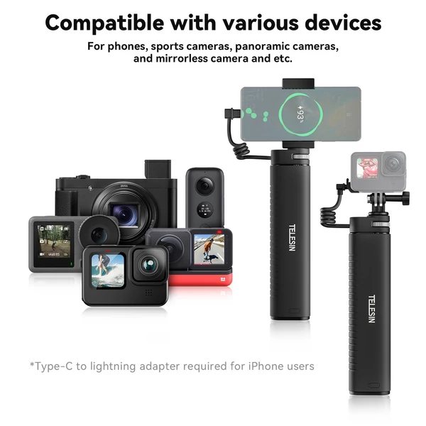 TELESIN TE-CSS-001 Újratölthető Selfie Stick QC/PD3.0 gyorstöltés