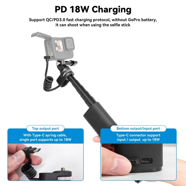 TELESIN TE-CSS-001 Újratölthető Selfie Stick QC/PD3.0 gyorstöltés